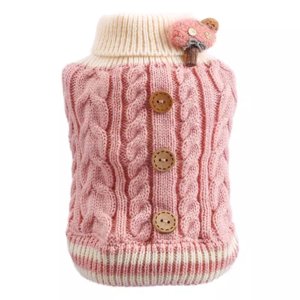 🧸HP🌸 Dog sweater turtleneck pink cable knit puppy dogs clothes medium dog - Picture 2 of 4
